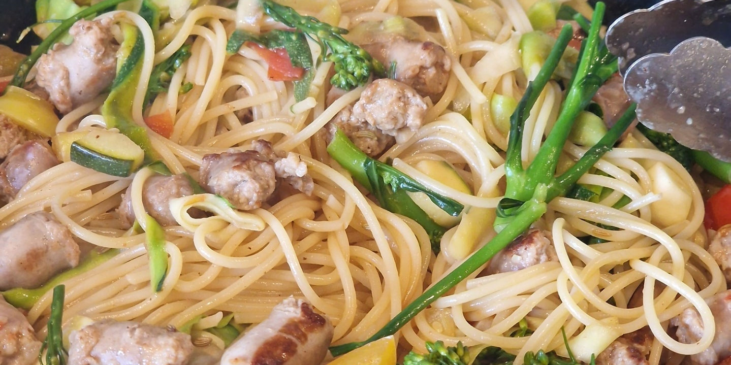 Sausage, Courgette and Pepper Spaghetti - An Easy Family Dinner