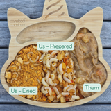 Five Veg Macaroni toddler meals showing the difference between freeze dried and retort (traditional baby food pouches)